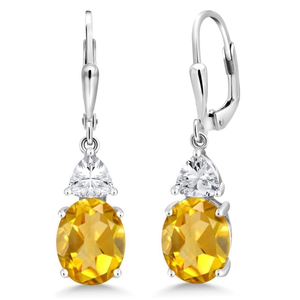 925 Sterling Silver 4.00 Cttw Citrine and Diamond Cubic Zirconia Drop Earrings
